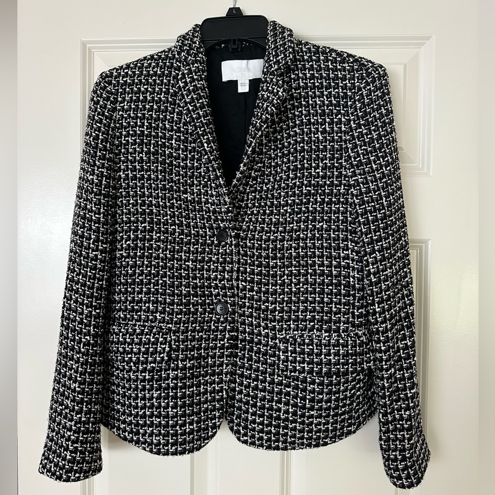 Hugo Boss Black and White Tweed Blazer Size 6